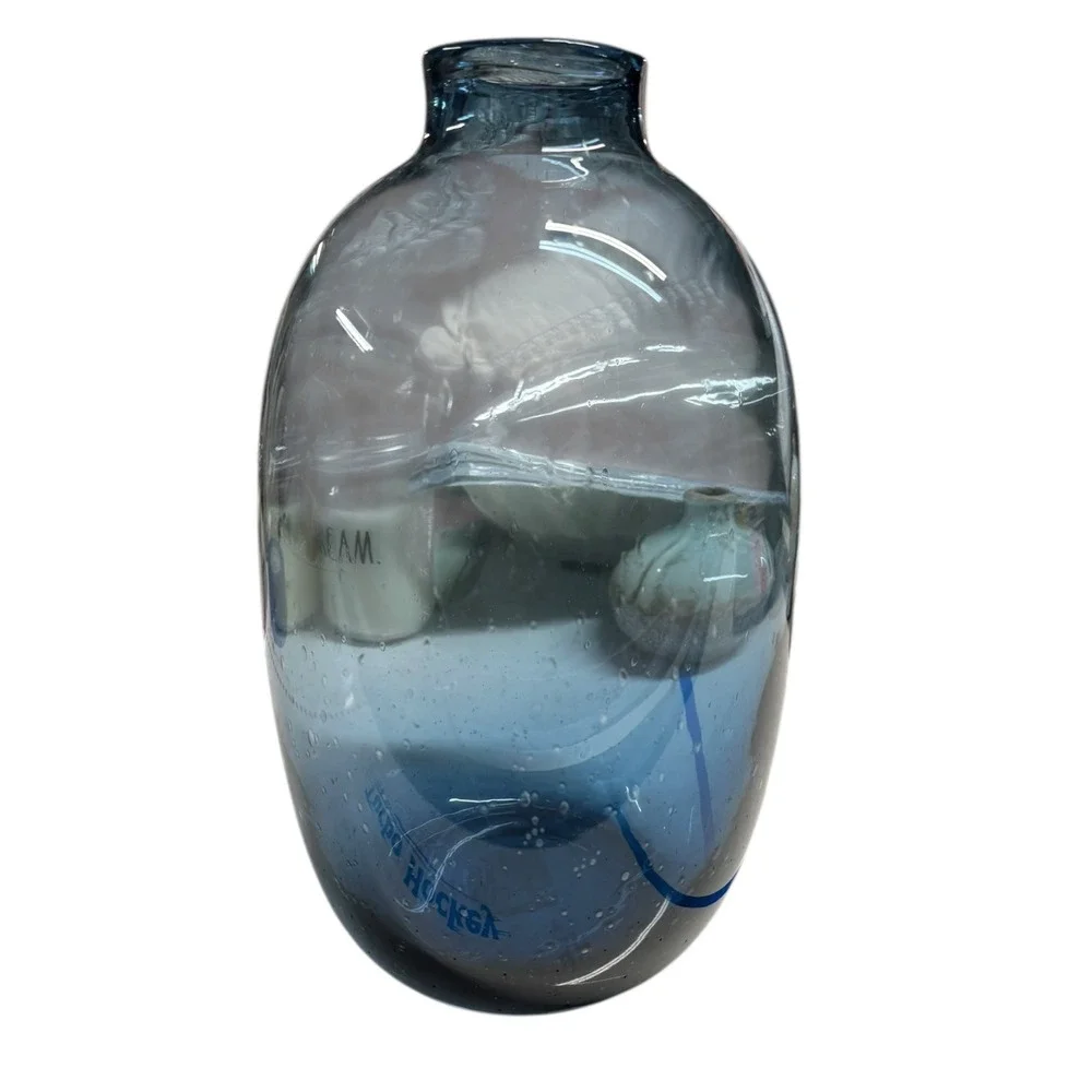 Pier 1 Decorative Vase Blue Glass Bottle Unique Shape‎ Home Decor 11